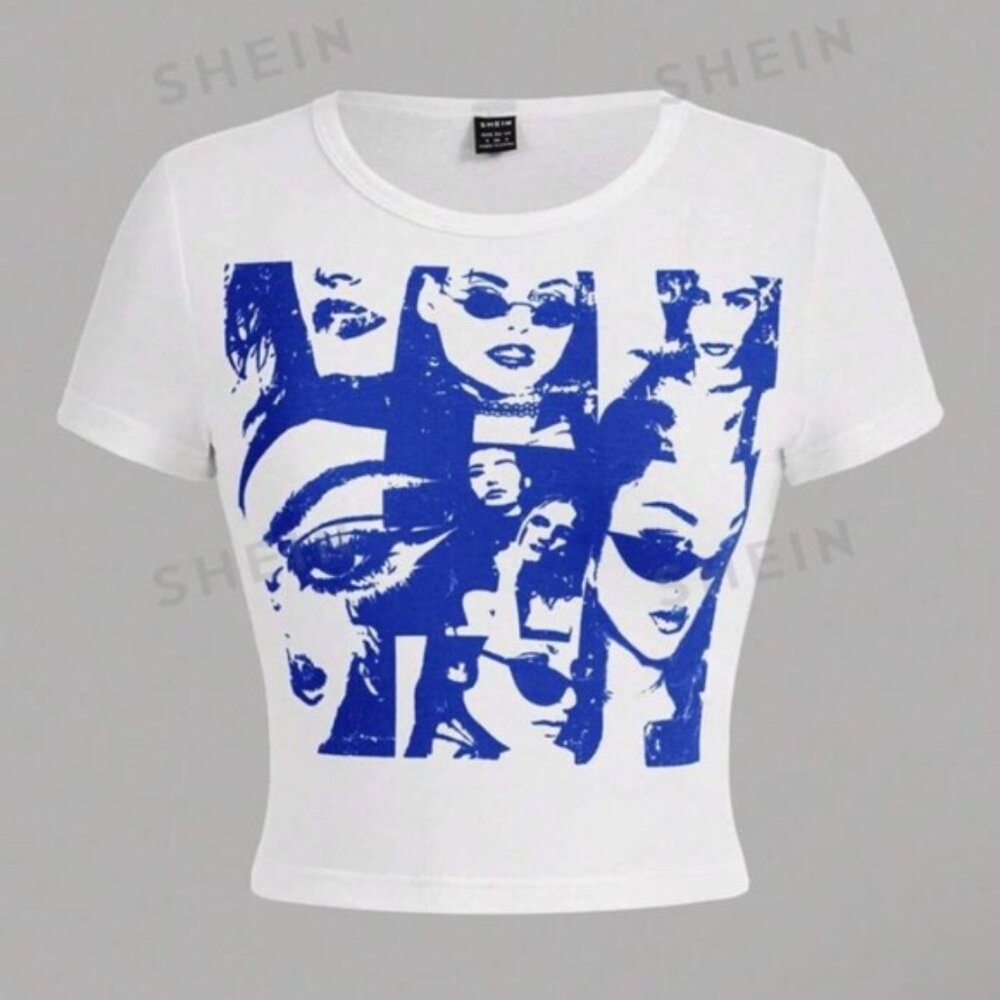 SHEIN Teen Girl’s Casual Portrait Printed Shirt Size L